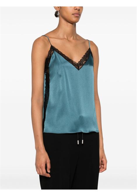 Teal blue and black lace-detail satin top Alberta Ferretti - women ALBERTA FERRETTI | 080366190324